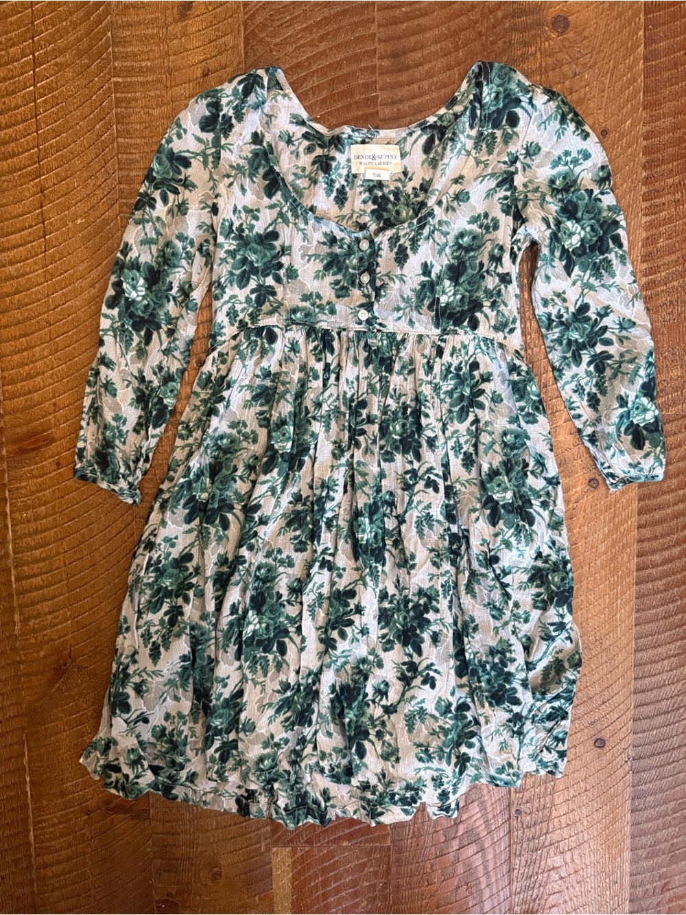 Denim & Supply Ralph Lauren Green Floral Long-Sleeve Kids Dress
